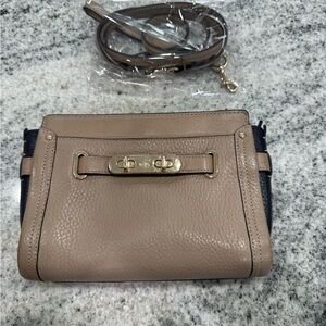Coach Tan and Black 2-Way Bag with Gold Accents